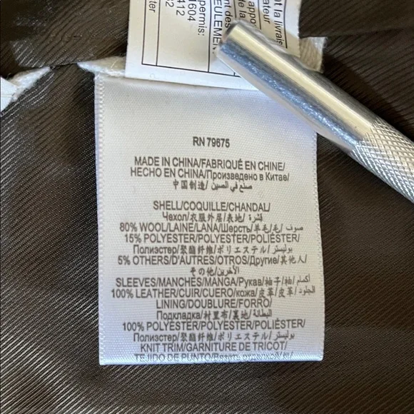 BCBGMaxAzria Army Green Wool coat jacket w100% brown leather collar & sleeves XS - Picture 10 of 13